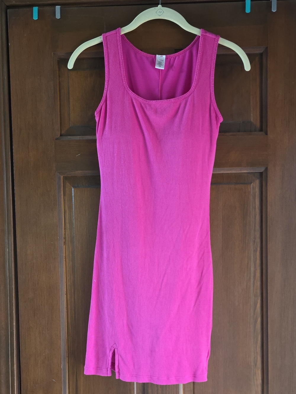 Popilush Classic Sleeveless Hot Pink Ribbed Tank Mini Dress w/ Shapewear Sz M